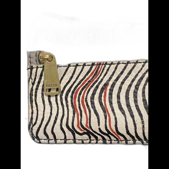 Fossil Black/White/Red Zebra Stripe Leather Wallet EUC - Picture 3 of 6